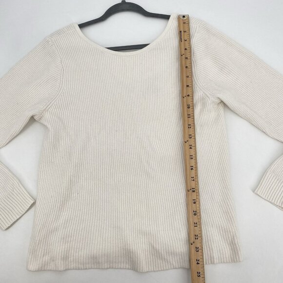 Banana Republic Size L Cream V Neck Back Sweater Long Sleeve Ribbed Knit Top - Picture 8 of 9